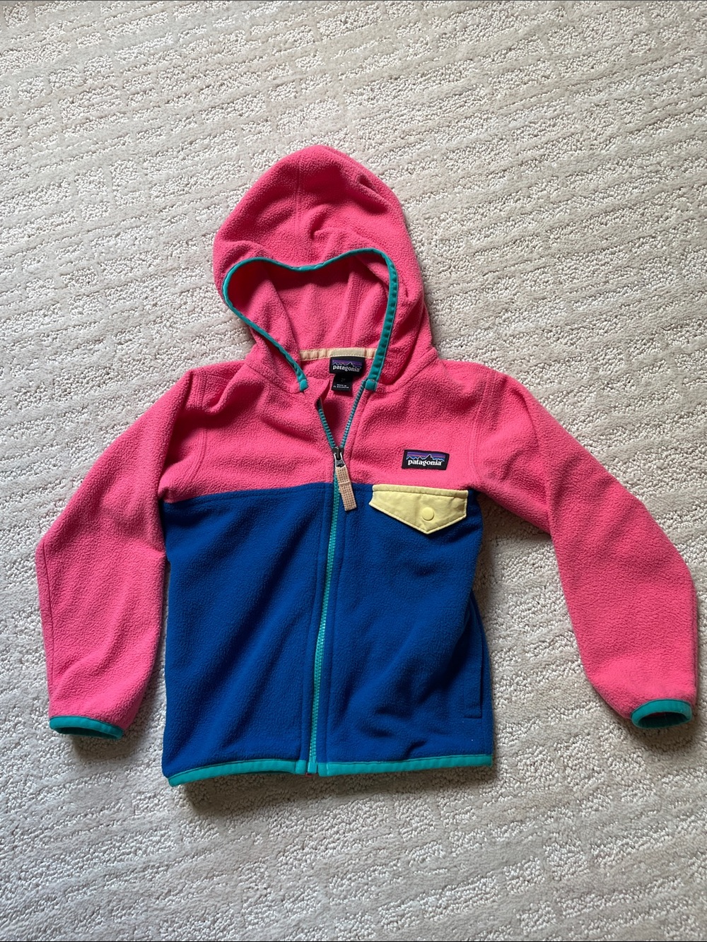Patagonia Kids' Colorblock Fleece Hooded Jacket - Pink & Blue